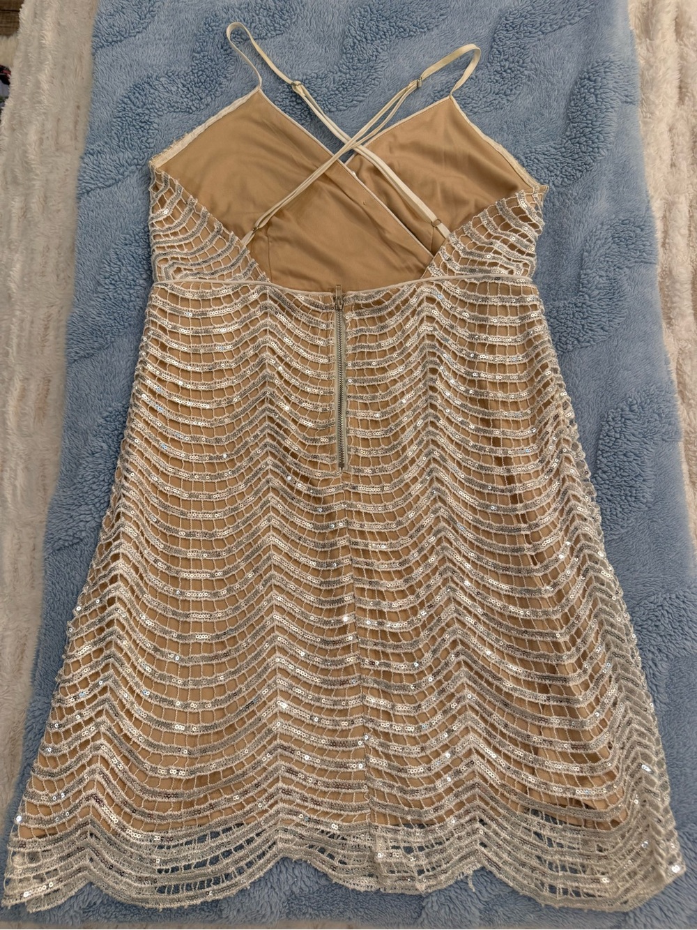 Lulus Sequin Mini Dress Medium (Cream/Tan) - Picture 2 of 3
